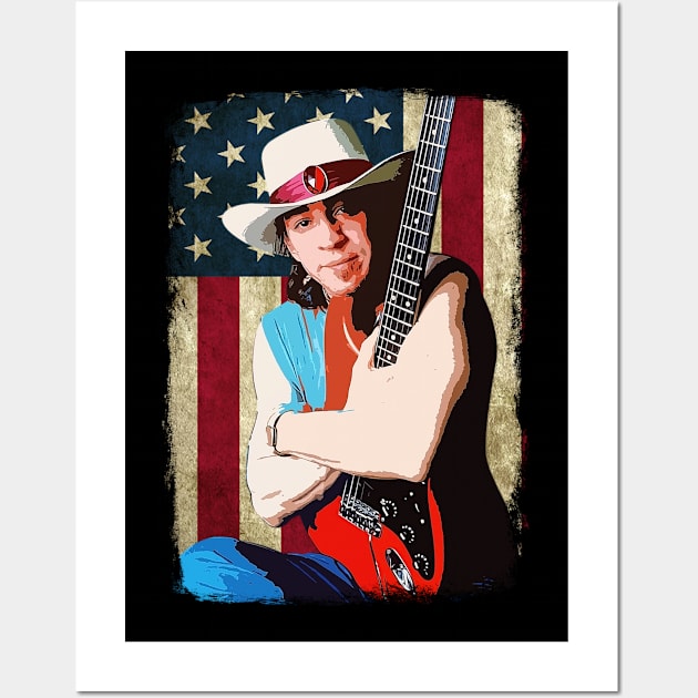 Stevie Ray Vaughan Vintage American Flag Wall Art by Winmanlider